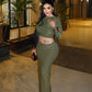 LUCINA Sleeve Oblique Top & Maxi Skirt Set