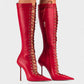 ESCAS Lace-Up Mesh Knee-High Stiletto Boots