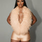 LANNY Deep V Neck Faux Feather Satin Romper