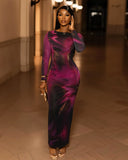 KAITHLYN Abstract-Print Long Sleeve Maxi Dress