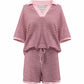 OLENNA Striped Knit Oversized Top &  Drawstring Short Set