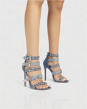 SHERAH Open Toe & Rhinestone Embellished Stiletto Heels