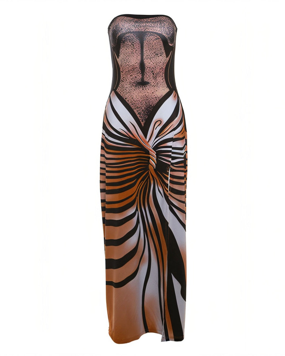 TALIA 3D Printed Tube-top Maxi Dress