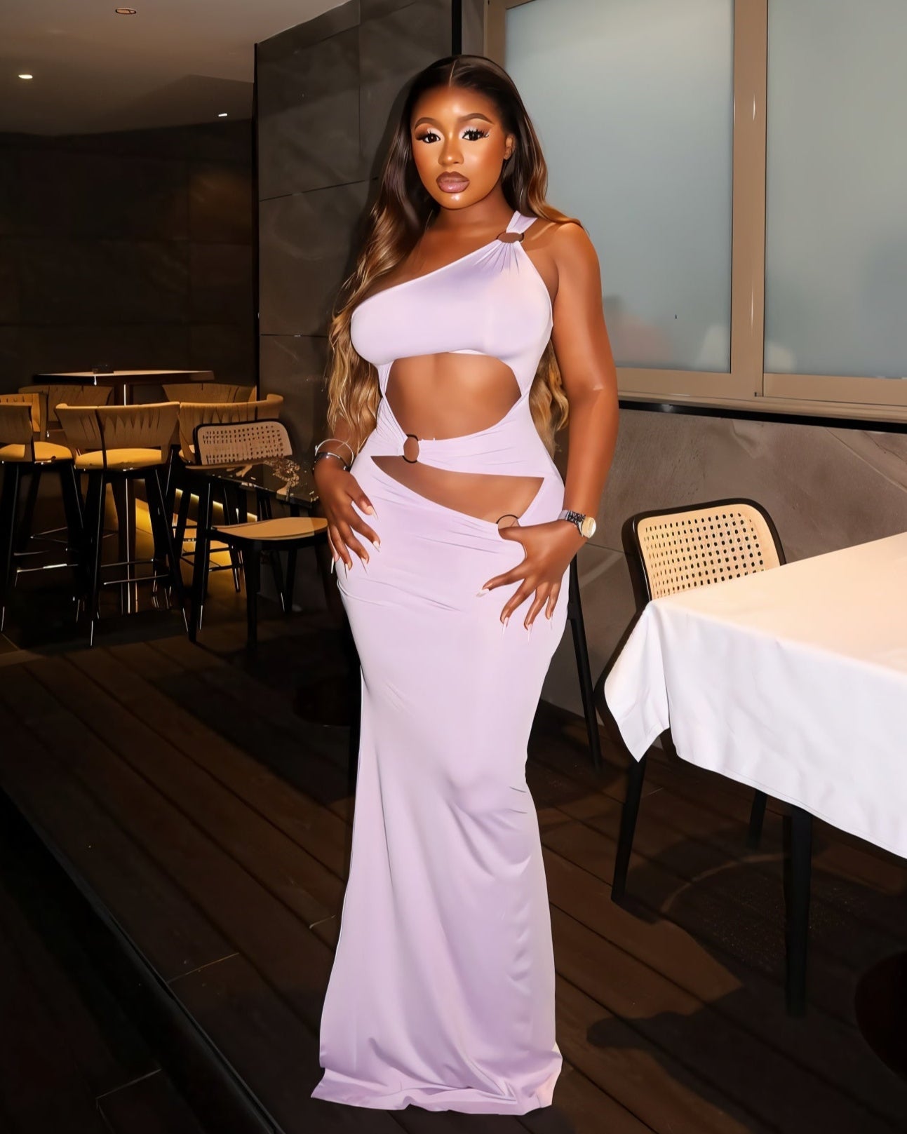 CRYSTAL One-Shoulder Cutout Maxi Dress