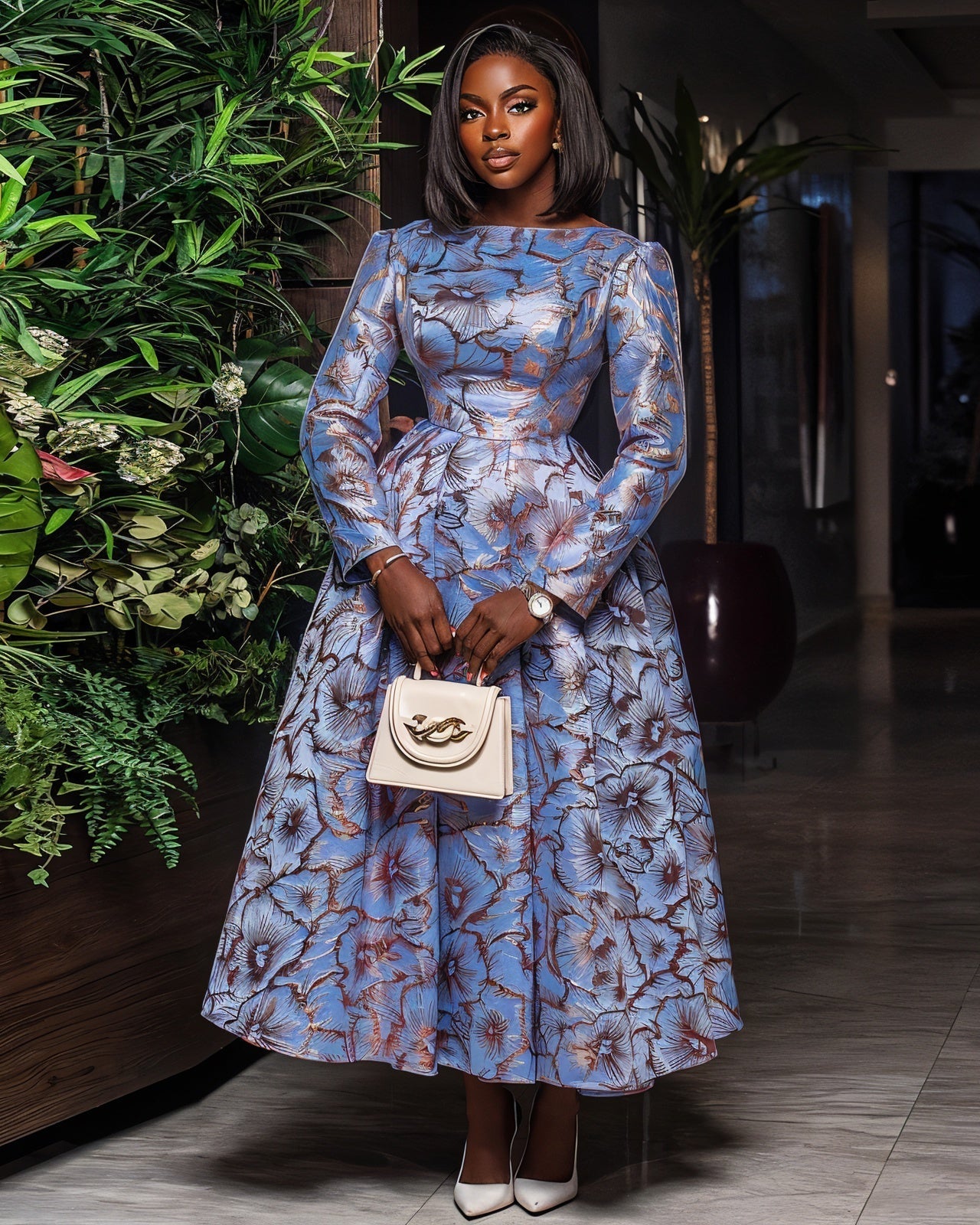 MIRASOL Long Sleeve Pleated Midi Dress