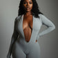 VEYONA Plunge Neck Long Sleeve Jumpsuit