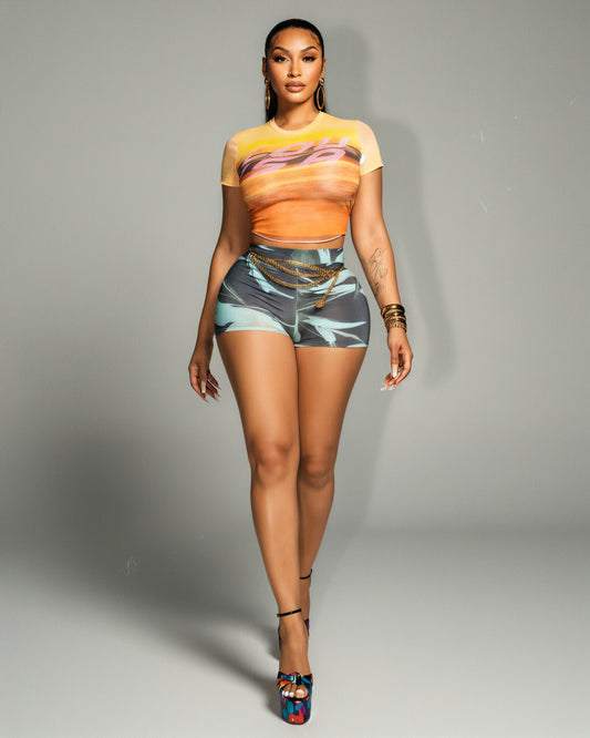ESTELLE Mesh Crop Top & Shorts Set