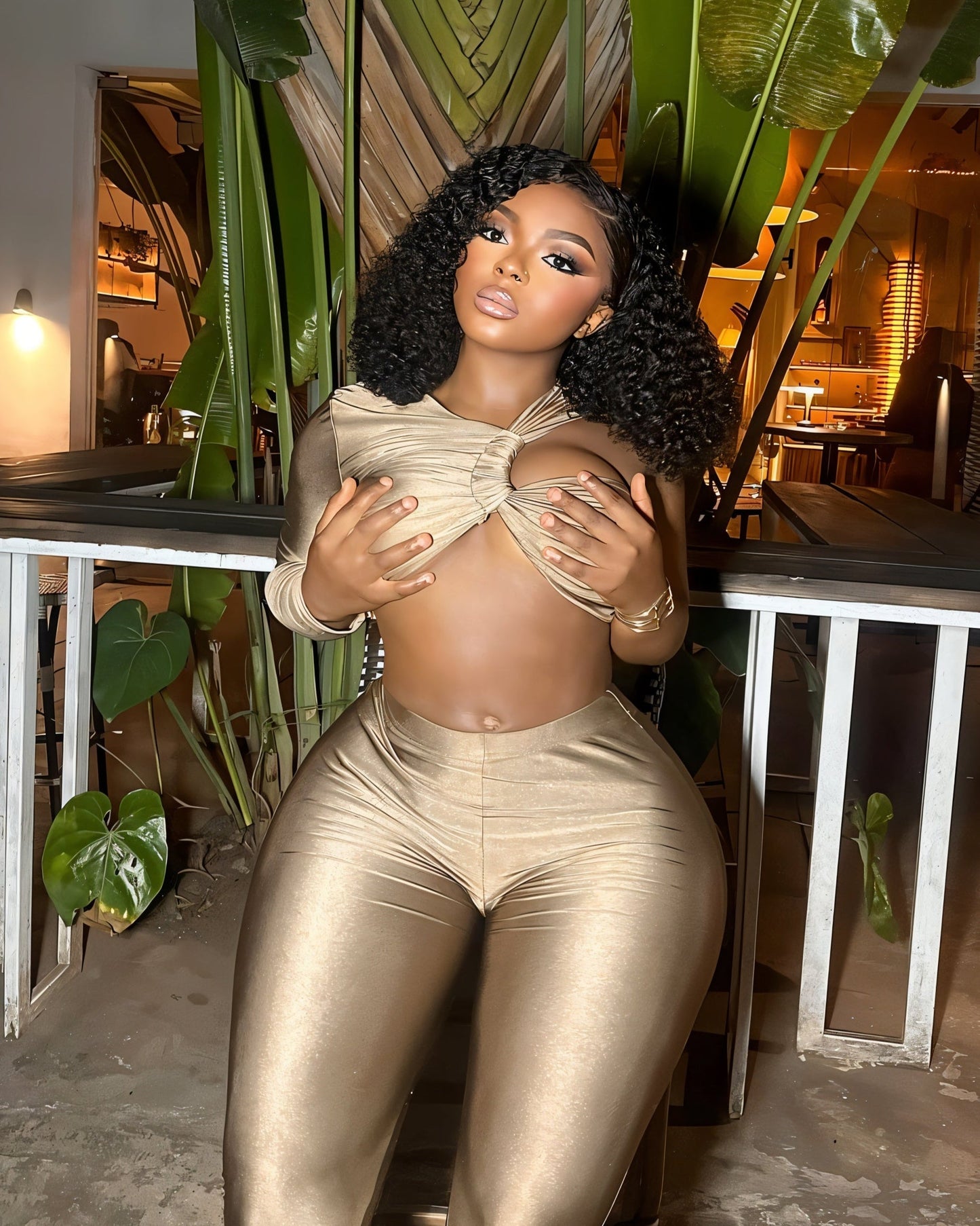 ZAMINA One-Sleeve Crop Top and Leggings Set