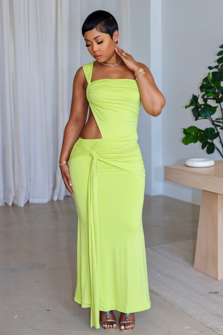 CARMEN Asymmetric Ruched Cutout Maxi Dress