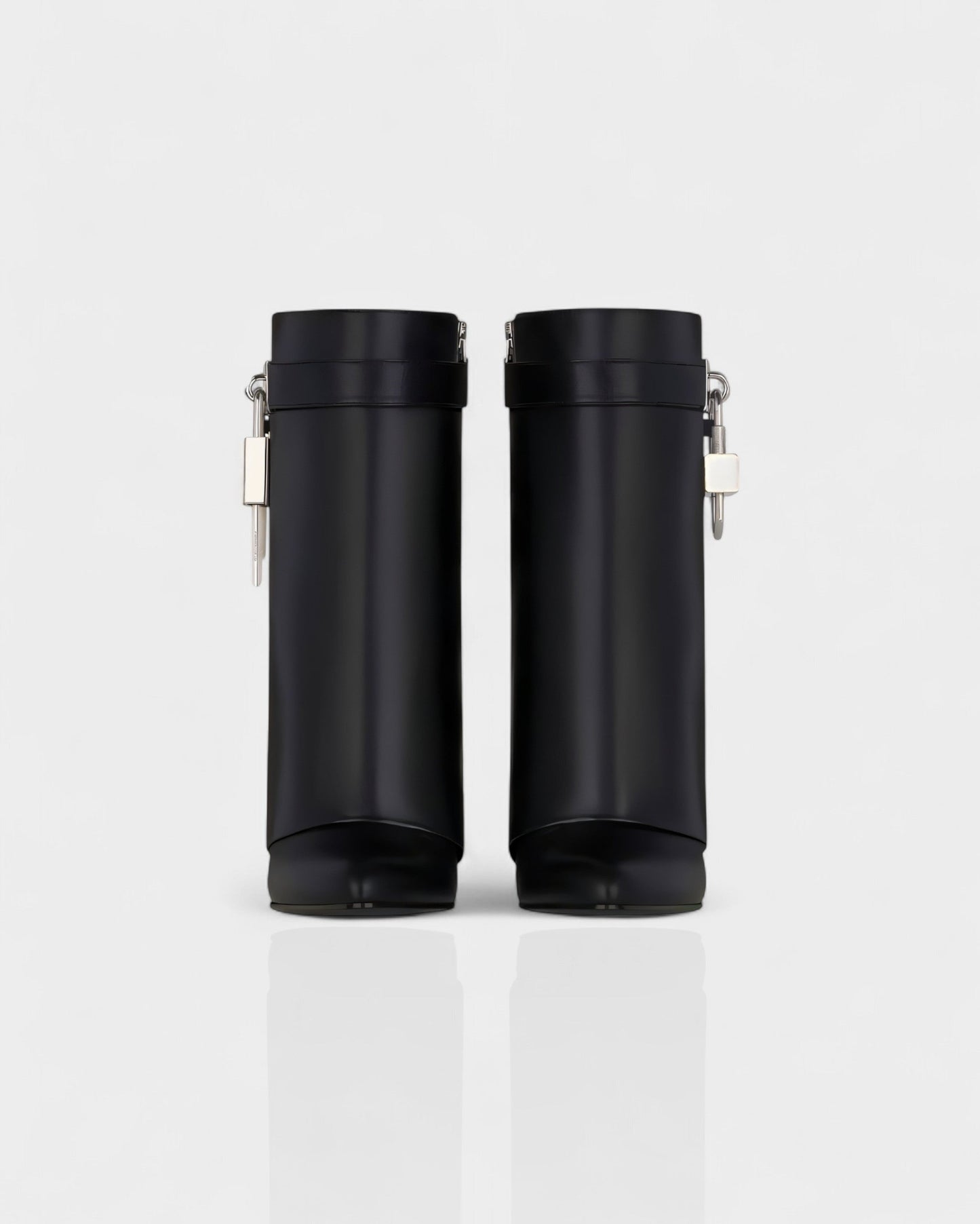 AVELINE Padlock Wedge Faux Leather Ankle Boots