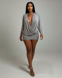 MONA Deep V-neck Long-Sleeve Mini Dress