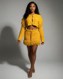 FLORINE Knit Fringe Cardigan & Skirt Set