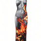 YULIYA Molten Flame Print Maxi Dress