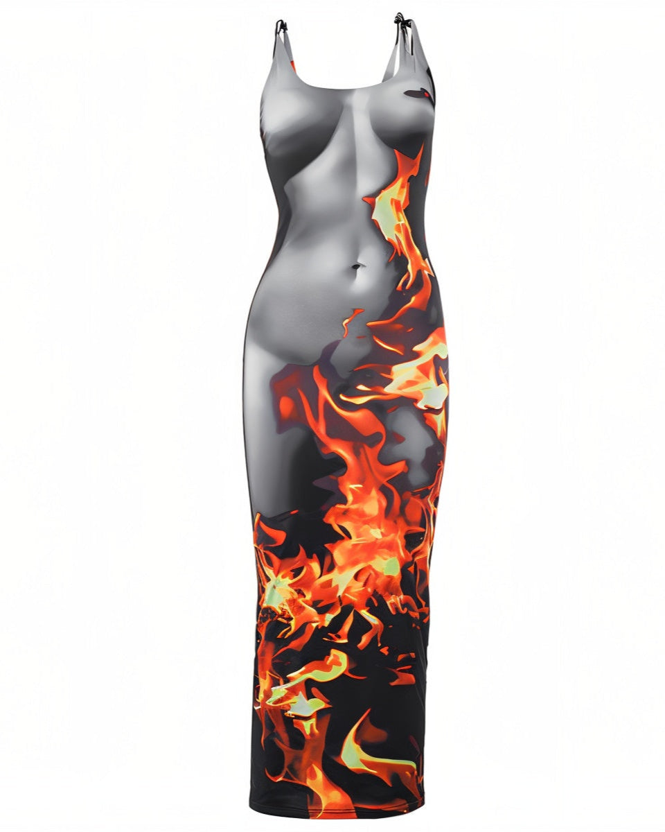 YULIYA Molten Flame Print Maxi Dress
