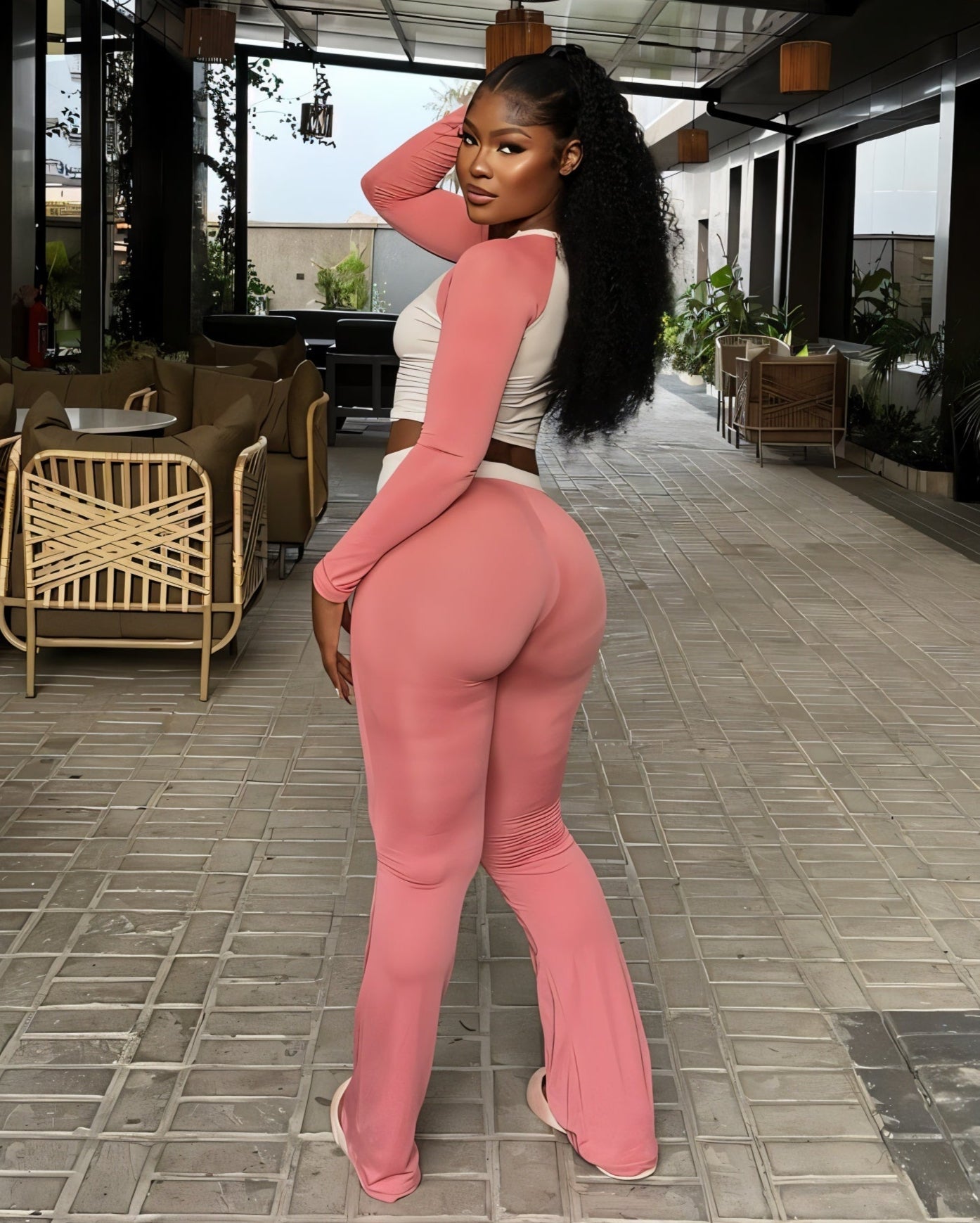 EMELIA Contrast Long Sleeve Top & Flare Pants Set