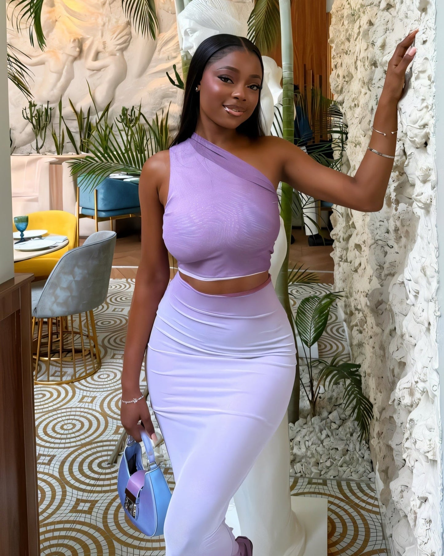 LUSSIANA Asymmetrical Top & Maxi Skirt