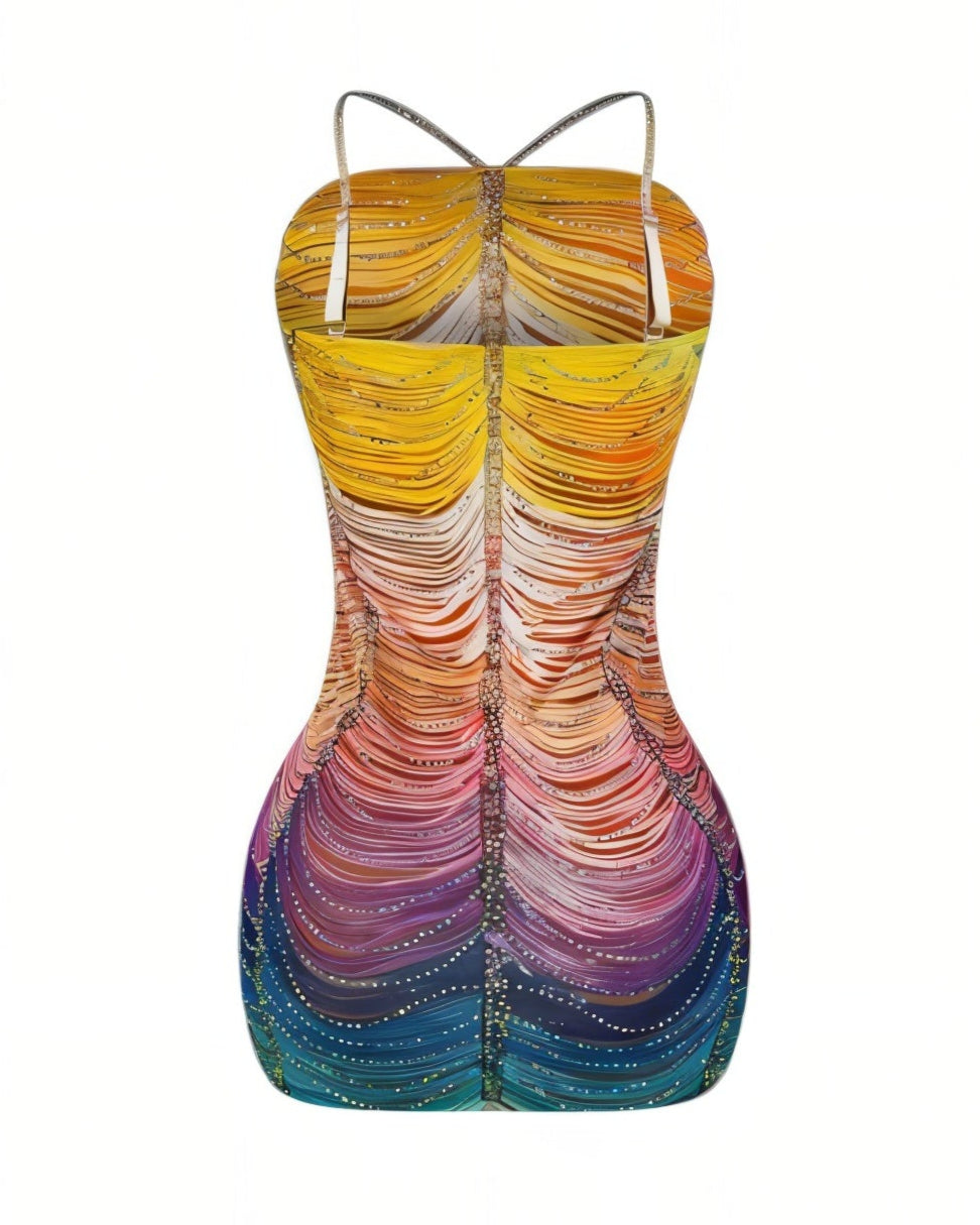 EMANY Rhinestone Embellished Gradient Mini Dress