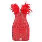 KAYALI Pearl & Rhinestone Embellished Feather Mini Dress