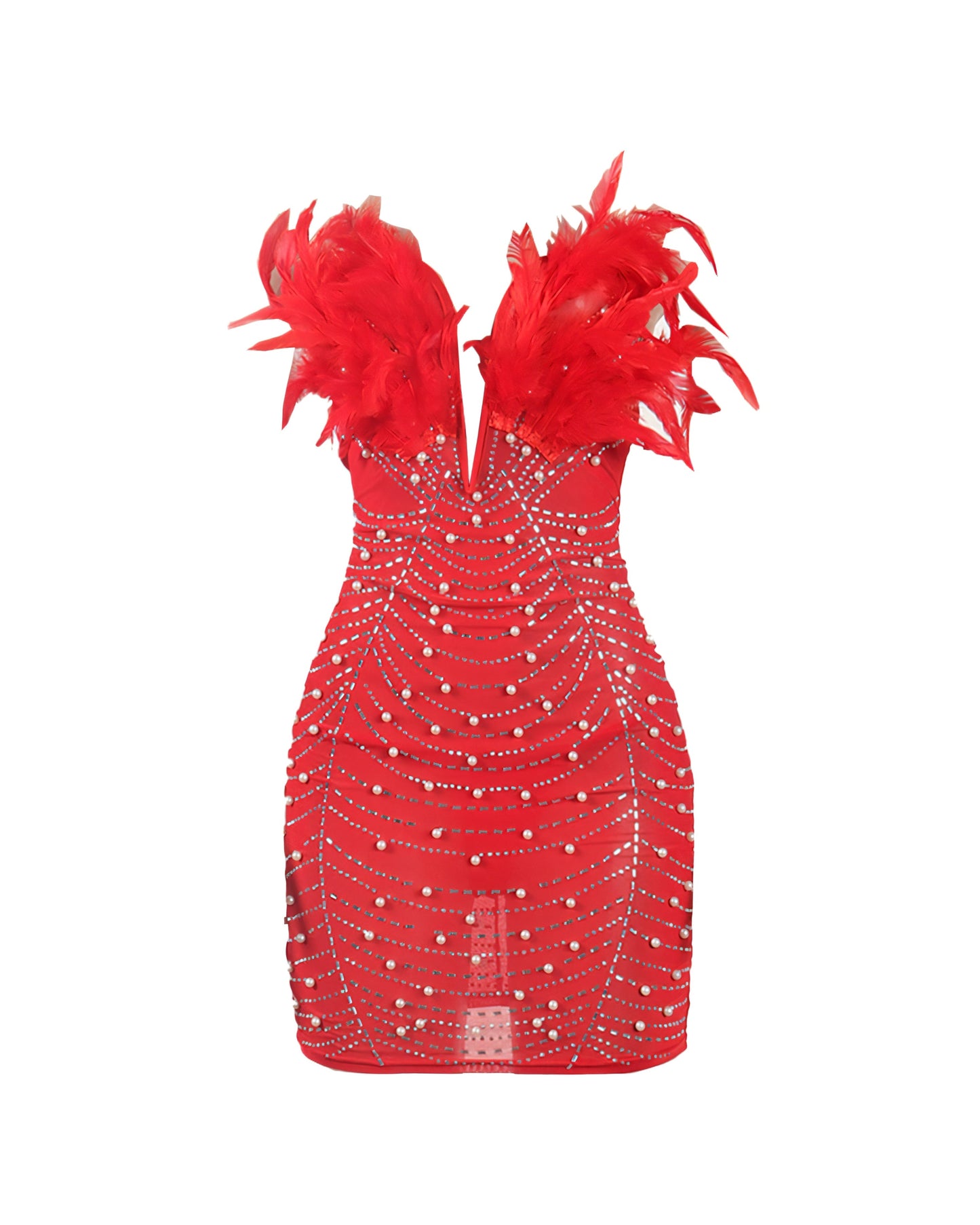 KAYALI Pearl & Rhinestone Embellished Feather Mini Dress