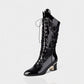 AROLA Lace-Up Embroidered Mid-Calf Boots