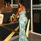 SHANE 3D Floral Applique Halter Maxi Dress