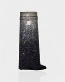 GALORA Allover Crystal Wedge Knee High Boots