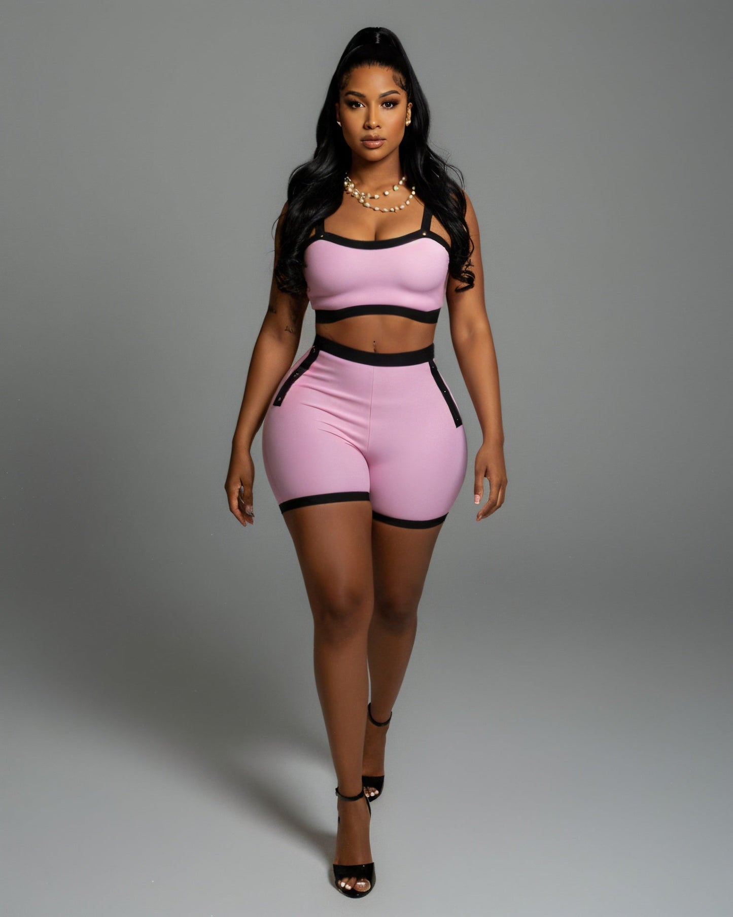 KAMRYN Contrast Trim Top & Shorts Set