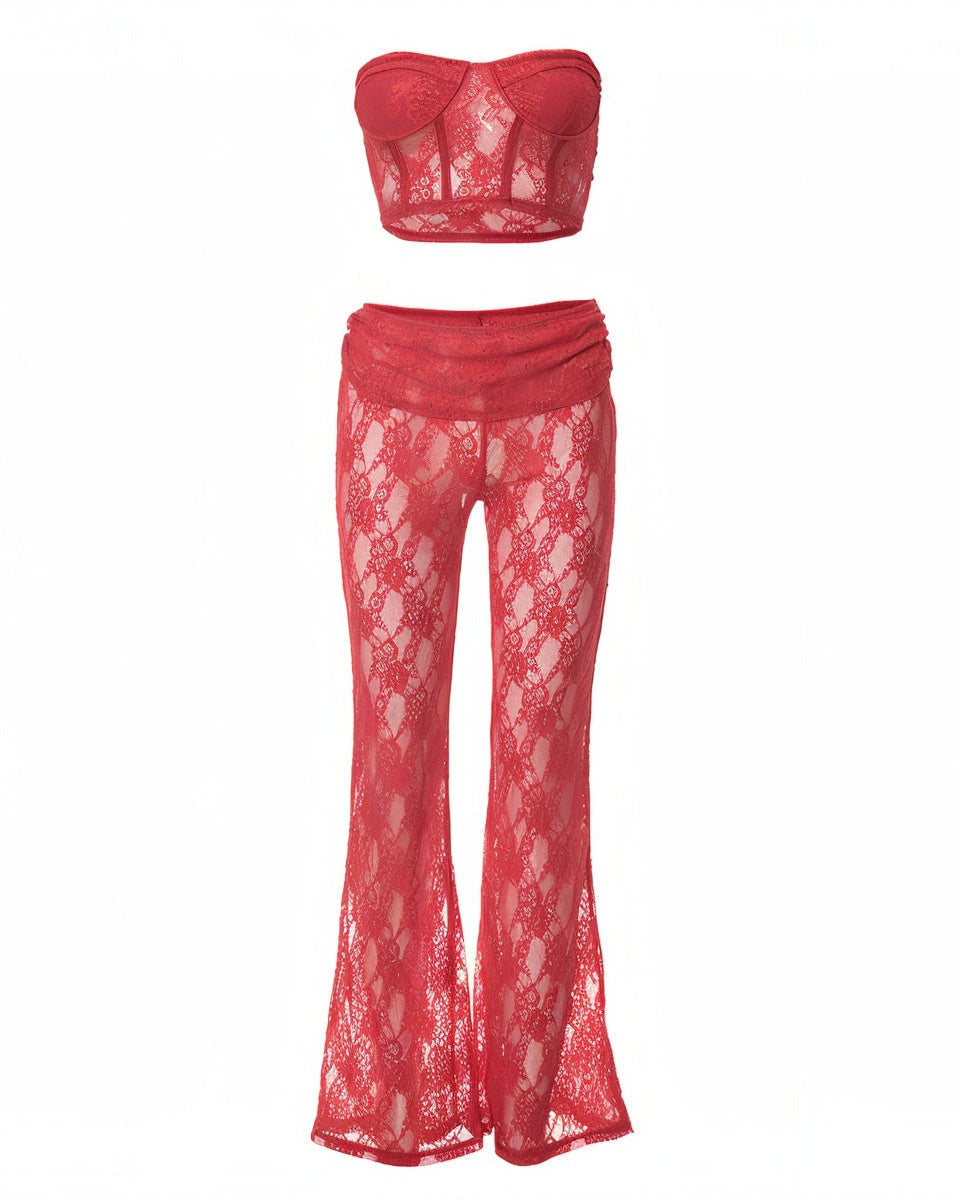 FENELLA Bandeau Corset & Lace Pants Set