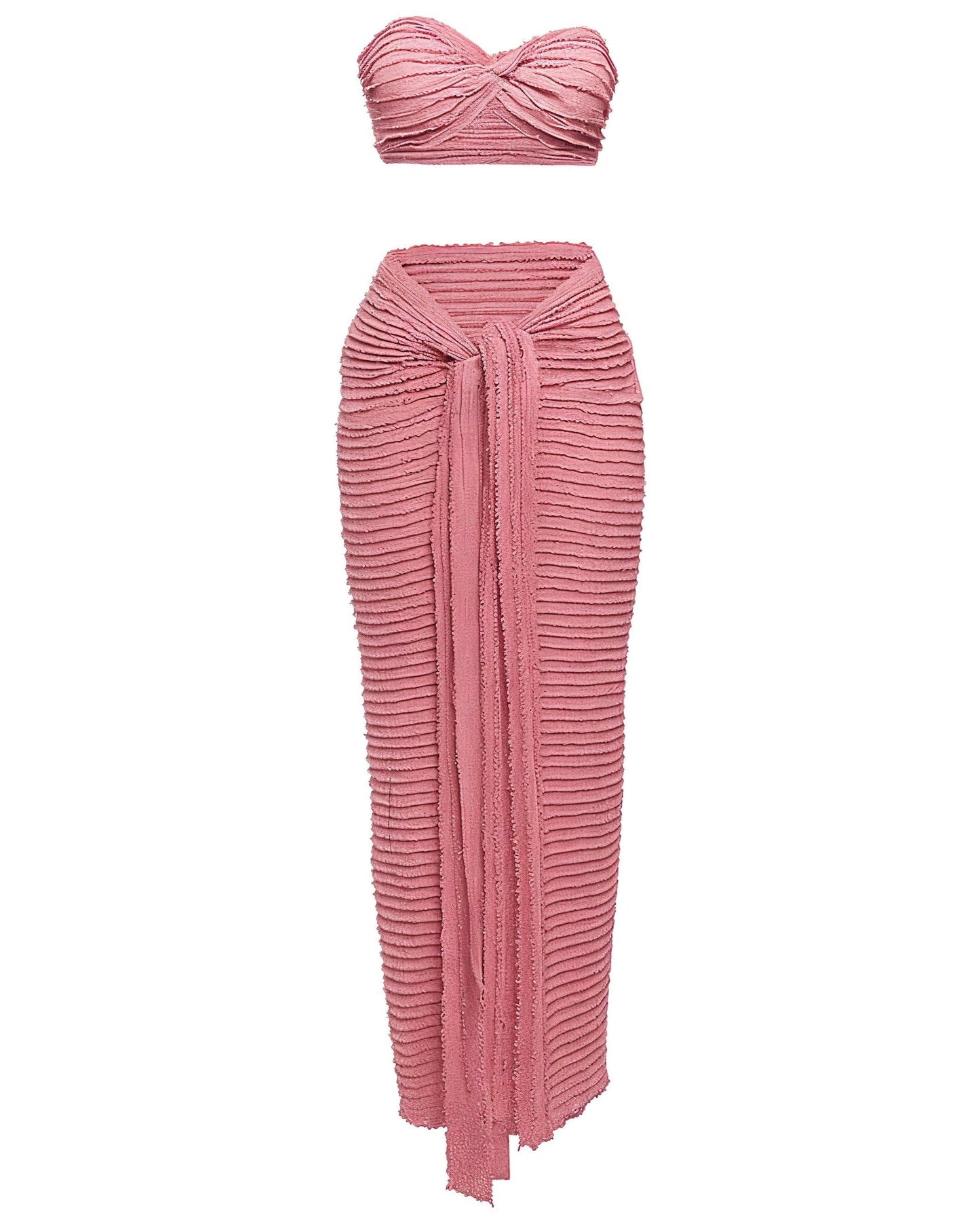 AETHERIA Textured Bandeau Top & Drape Skirt Set