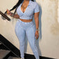 ALLIE Ribbed Zip Polo Crop Top & Legging Set