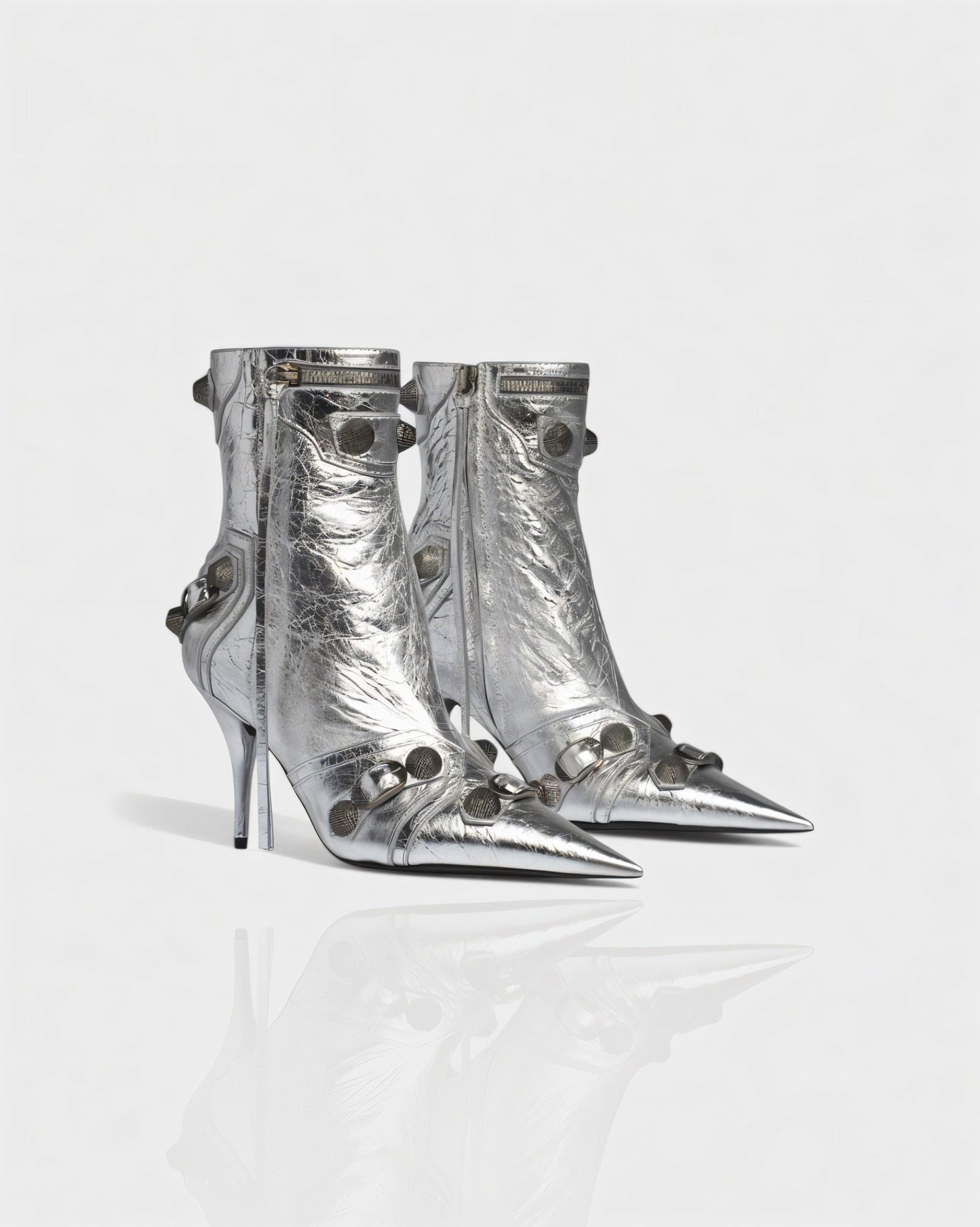 REVINA Studded Leather Pointed-Toe Ankle Boots
