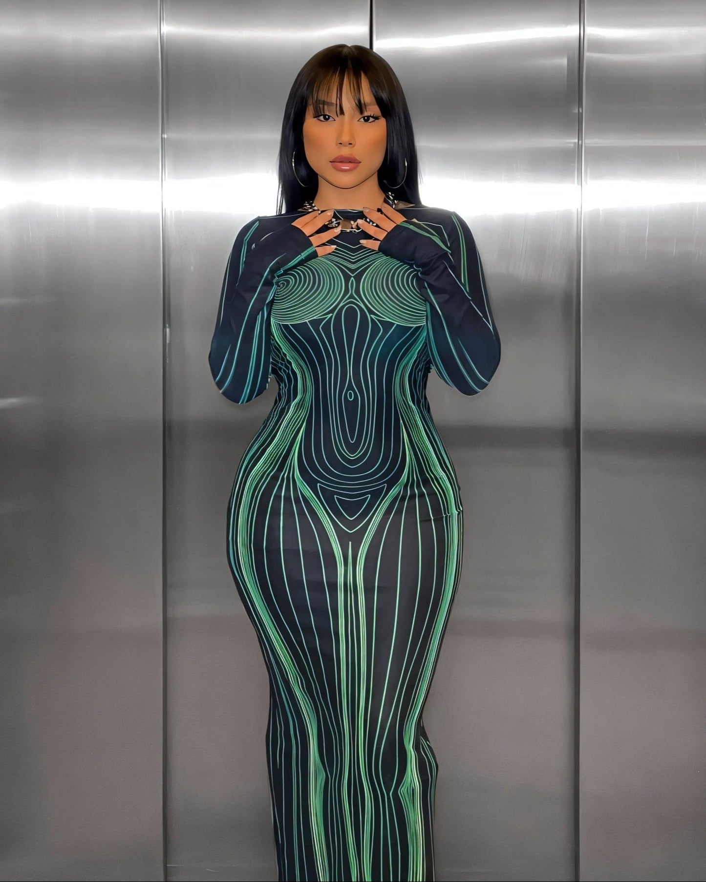 CARLA Backless Slim Round Neck Maxi Dress