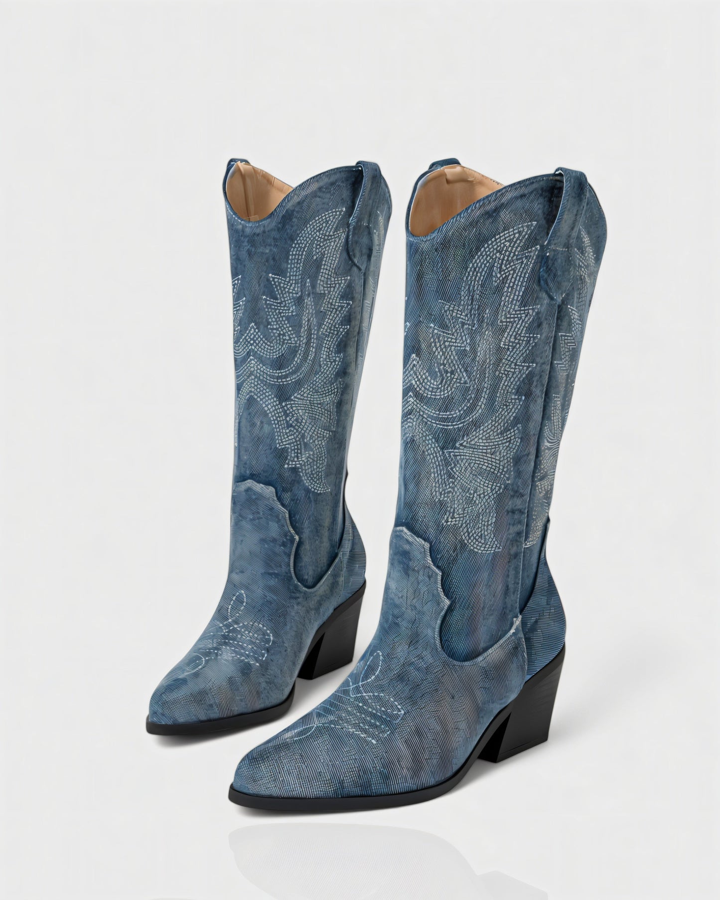 ALIANA Embroidered Denim Cowboy Boots