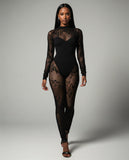 LARYA Sheer Lace Mesh Net Jumpsuit