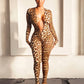 LYSSE Deep-Plunge Leopard Print Jumpsuit