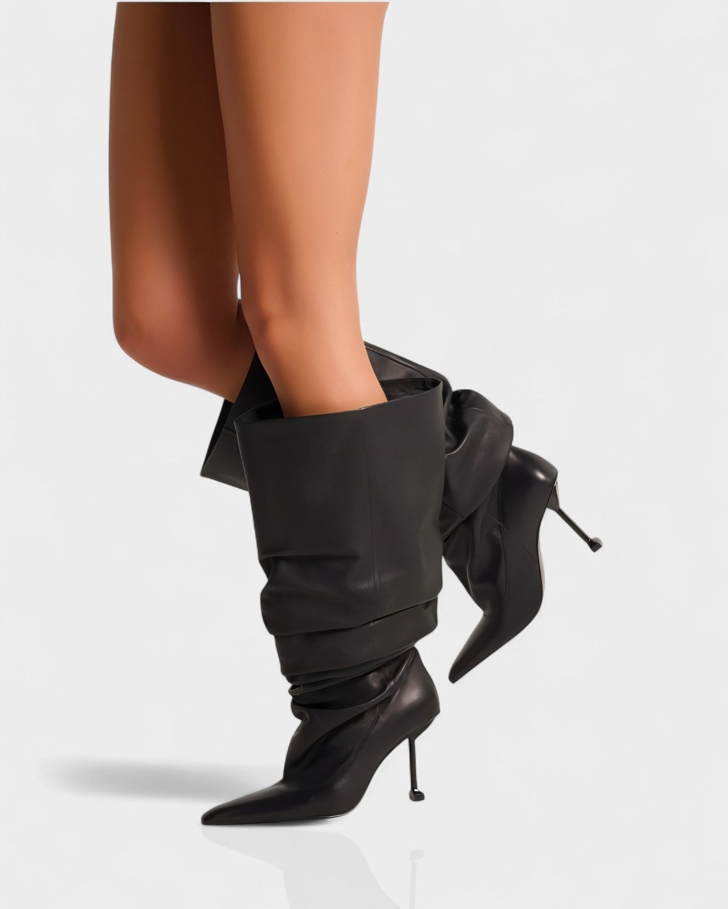 BELLARA Faux Leather Slouchy Pointed Toe Stiletto Boots