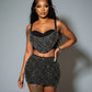 EVANIE Diamond & Pearl Embellished Crop Top & Skirt Set