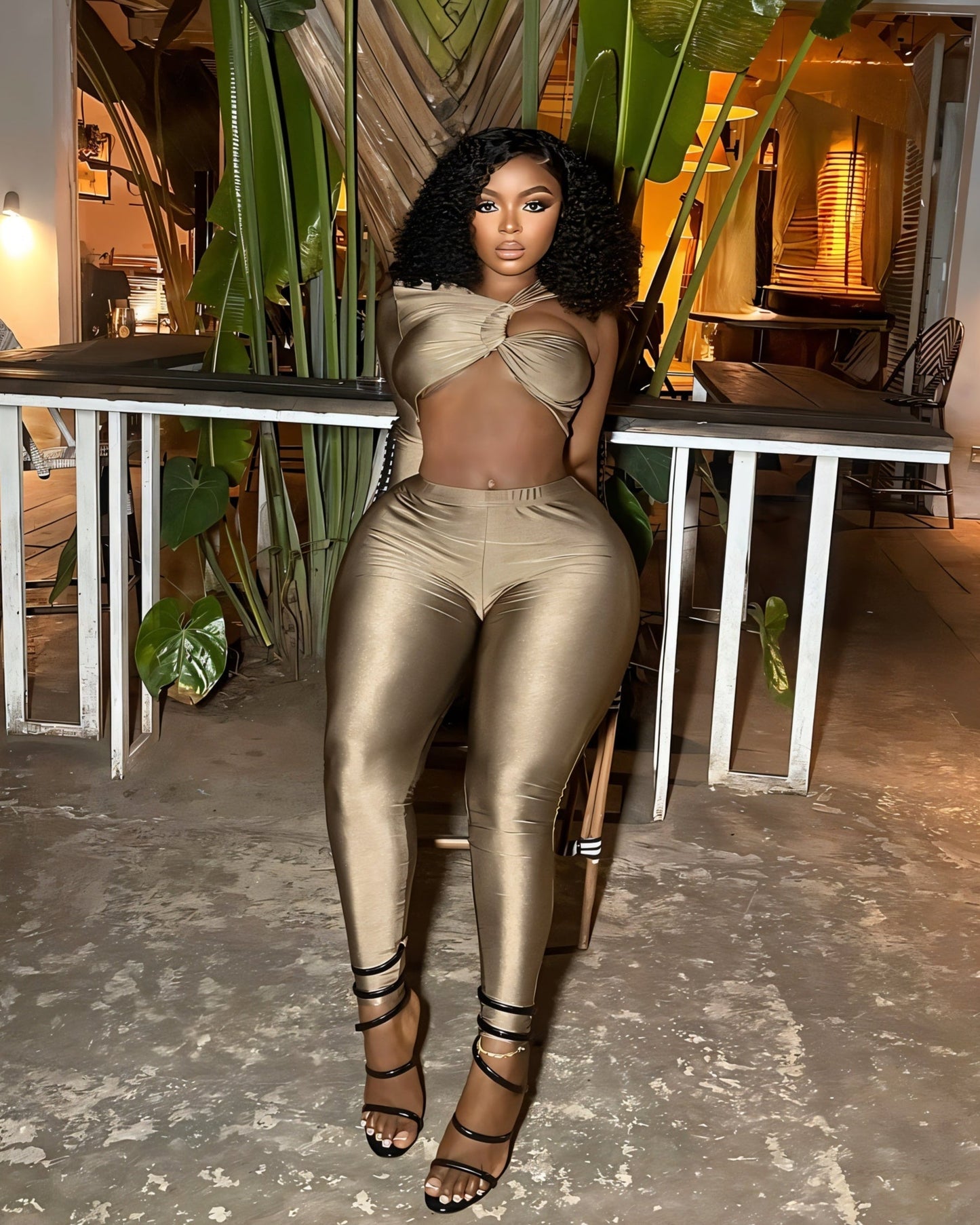 ZAMINA One-Sleeve Crop Top and Leggings Set