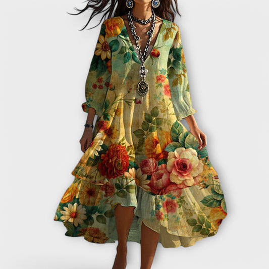 Samantha | Women Vintage Boho V-Neck Summer Dress - Samberule