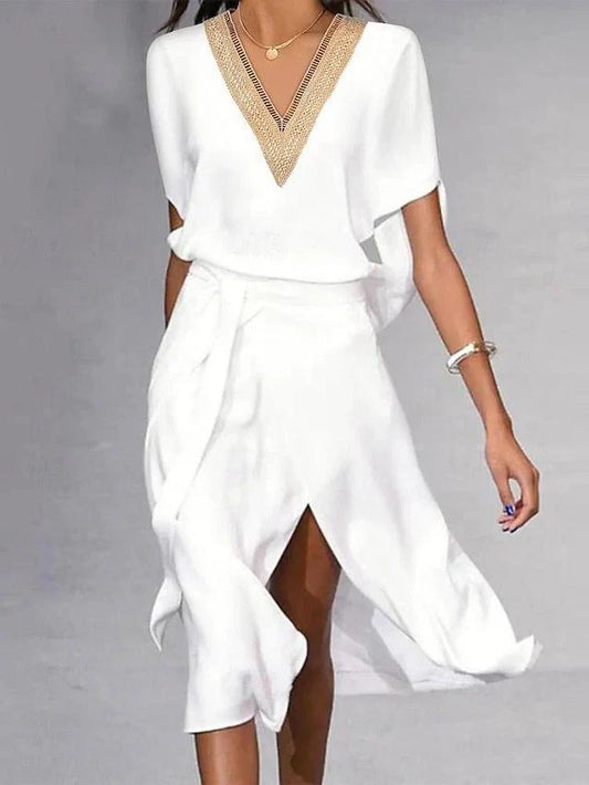 Emma | Women’s Summer V Neck Midi Dress - Samberule
