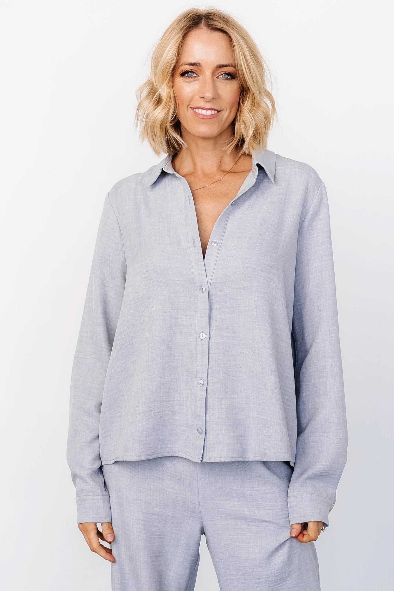 Tuscany Button Top | Blue Gray