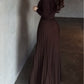 Brown long-sleeved top and pleated skirt set
