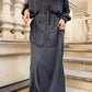 Long-sleeved Tie-Drawstring Shirt and Skirt Set