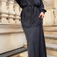 Long-sleeved Tie-Drawstring Shirt and Skirt Set
