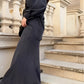 Long-sleeved Tie-Drawstring Shirt and Skirt Set