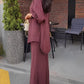 Red Long-sleeved Tie-Drawstring Shirt and Skirt Set