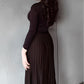 Brown long-sleeved top and pleated skirt set