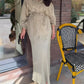 Long-sleeved Tie-Drawstring Shirt and Skirt Set